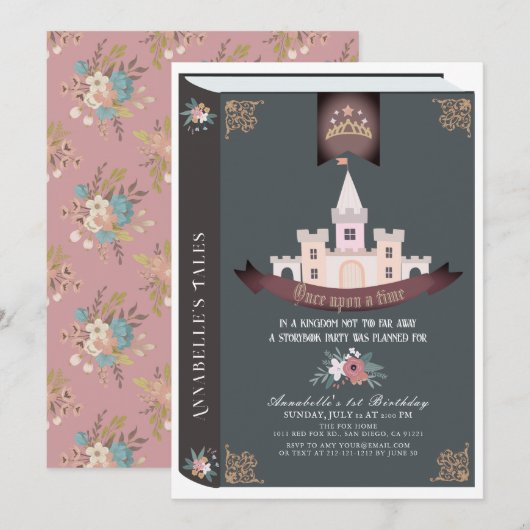 Once Upon A Time Storybook Black 1st Birthday Kaart (Voorkant / Achterkant)