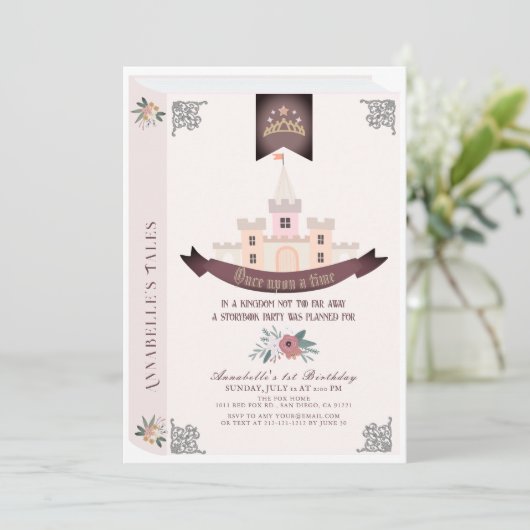 Once Upon A Time Storybook Pink 1st Birthday Kaart (Staand voorkant)