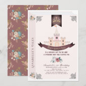 Once Upon A Time Storybook Pink 1st Birthday Kaart (Voorkant / Achterkant)