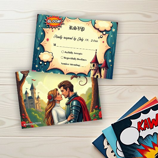 Once Upon A Time Woodland Castle Fairytale Wedding RSVP Kaartje