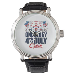 Oncologie 4 juli Crew Medisch Patriottisch T-shirt Horloge