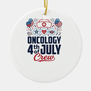 Oncologie 4 juli Crew Medisch Patriottisch T-shirt Keramisch Ornament