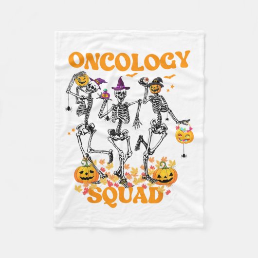 Oncologie Squad Skelet Pumpkin Fall Leaves Spooky Fleece Deken (Voorkant)