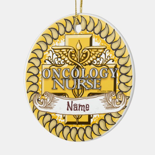 Oncologie Verpleegkundige Caduceus aangepaste verp Keramisch Ornament (Links)