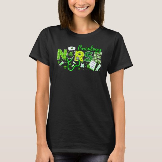 Oncologie verpleegster St Patricks Day Love Stetho T-shirt (Voorkant)