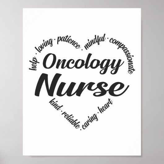 Oncology Nurse Heart Word Cloud Poster (Voorkant)
