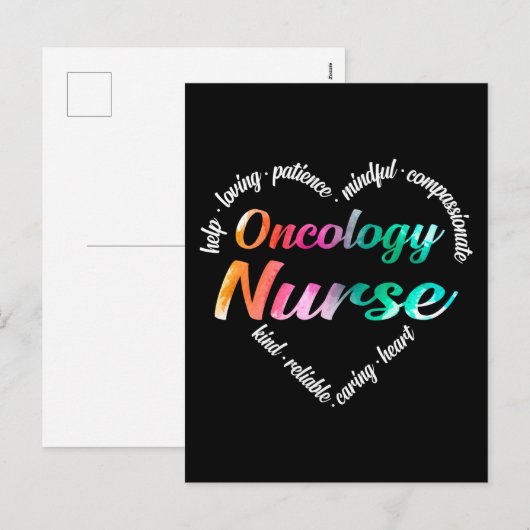 Oncology Nurse Heart Word Cloud Waterverf Rainbow Feestdagenkaart (Voorkant / Achterkant)