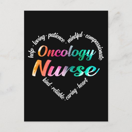 Oncology Nurse Heart Word Cloud Waterverf Rainbow Feestdagenkaart (Voorkant)