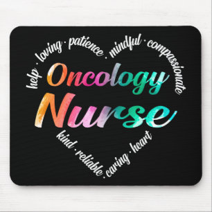 Oncology Nurse Heart Word Cloud Waterverf Rainbow Muismat