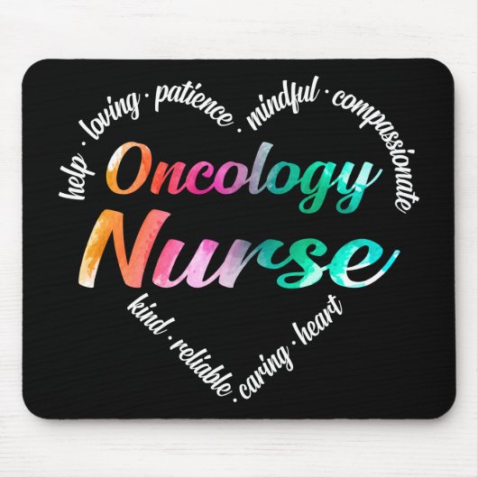 Oncology Nurse Heart Word Cloud Waterverf Rainbow Muismat (Voorkant)