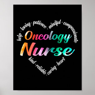 Oncology Nurse Heart Word Cloud Waterverf Rainbow Poster