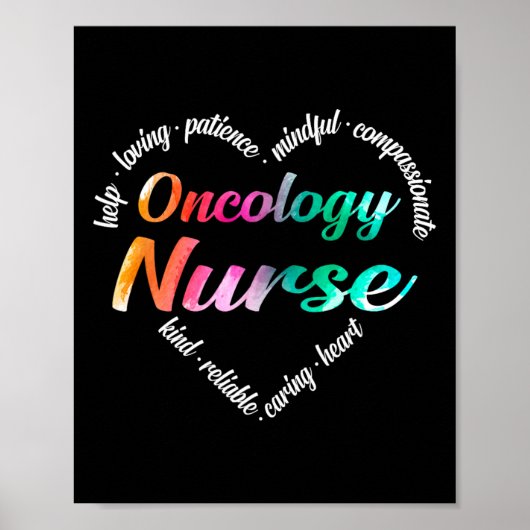 Oncology Nurse Heart Word Cloud Waterverf Rainbow Poster (Voorkant)