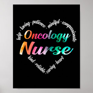 Oncology Nurse Heart Word Cloud Waterverf Rainbow Poster