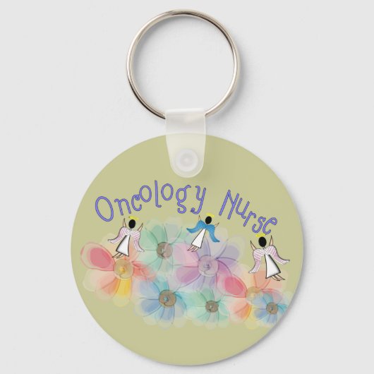 Oncology Nurse Whispy Angels & Flowers Design Sleutelhanger (Voorkant)