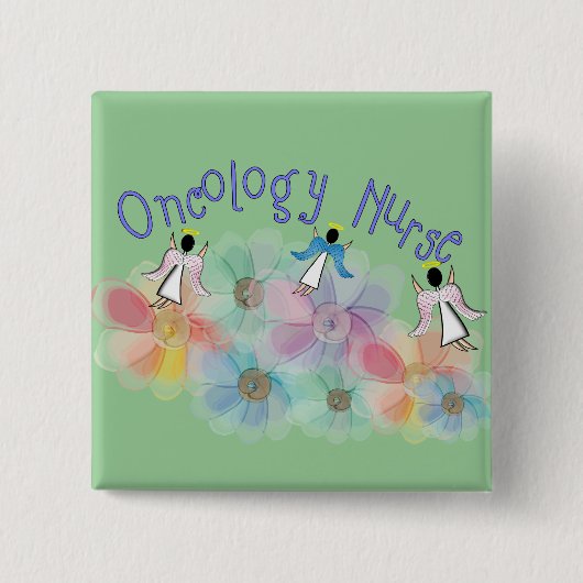 Oncology Nurse Whispy Angels & Flowers Design Vierkante Button 5,1 Cm (Voorkant)