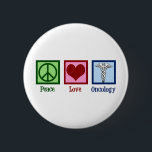 Oncoloog Kantoor vredesliefhebber Ronde Button 5,7 Cm<br><div class="desc">Een mooi oncoloog cadeau met een vredesteken,  hart en het medische kaducse symbool. Peace Love Oncology. De geweldige artsen steunen op het gebied van genezing en hulp aan kankerpatiënten.</div>