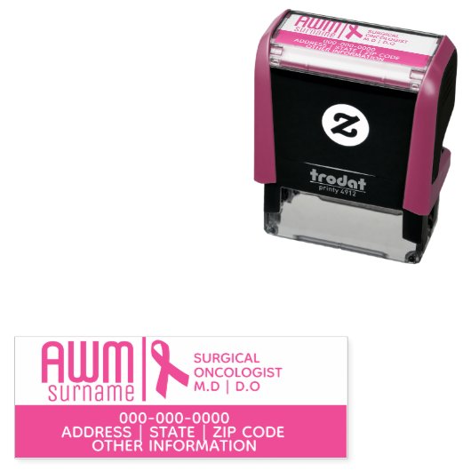 Oncoloog roze lint logo DIY bedrijfsgegevens Zelfinktende Stempel (In situ)