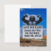 Onconventioneel trouwkaart, grappige en vreemde br save the date (Voorkant / Achterkant)