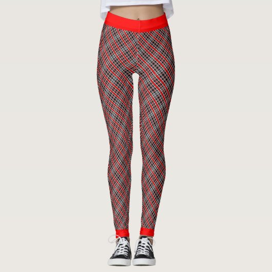 Onconventionele rode witte en zwarte PLAID Leggings (Voorkant)