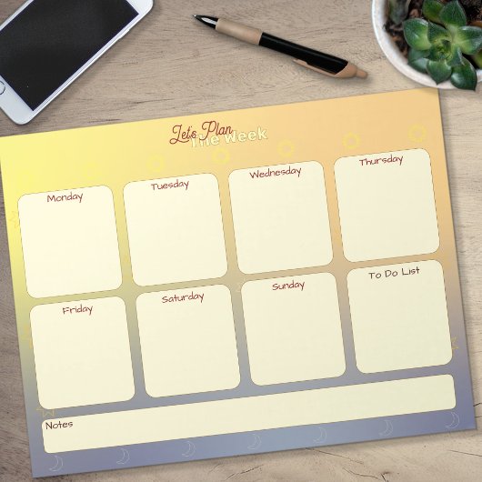 Ondaterende weekplanner, takenlijst, notitieblok
