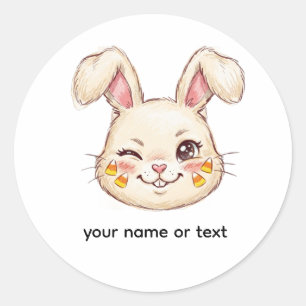 onde ondeugende knipogende konijn snoep maïs gezic ronde sticker