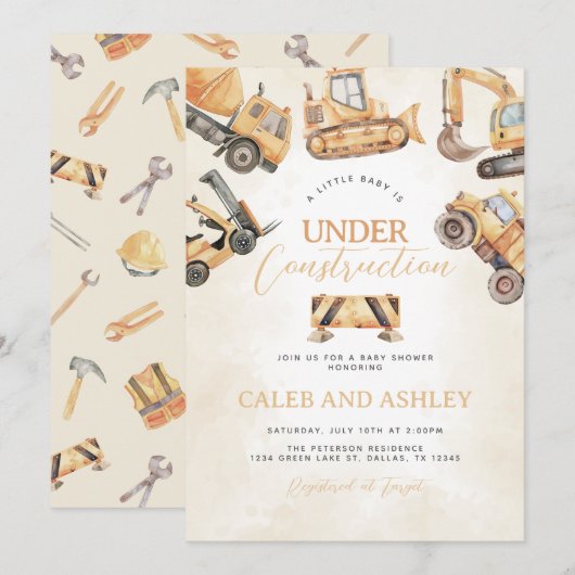 Onder Baby shower van de bouwnijverheid Kaart (Voorkant / Achterkant)