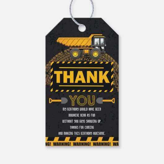 Onder Bouw Graafmachine Verjaardag Bedankt Cadeaulabel (Voorkant)