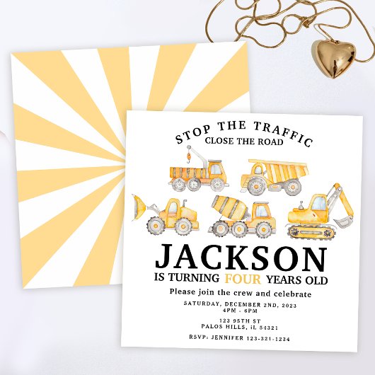 Onder bouwplaats vrachtwagens verjaardag jongen kaart