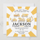 Onder bouwplaats vrachtwagens verjaardagsuitnodigi kaart (Voorkant)