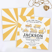 Onder bouwplaats vrachtwagens verjaardagsuitnodigi kaart