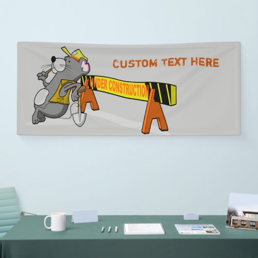 Onder constructie Leuke Cartoon Mouse Personaliser Spandoek (Beurs)
