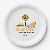 Onder constructie thema jongens verjaardag uitnodi papieren bordje (Voorkant)