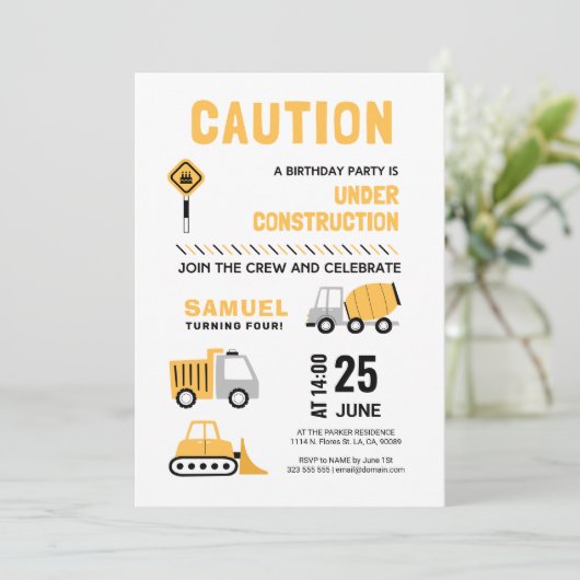 Onder constructie thema Kids Verjaardagsfeest Kaart (Staand voorkant)