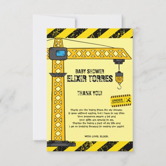 Onder constructie Tower Cranes Baby shower Bedankkaart (Voorkant)