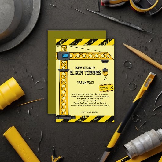 Onder constructie Tower Cranes Baby shower Bedankkaart
