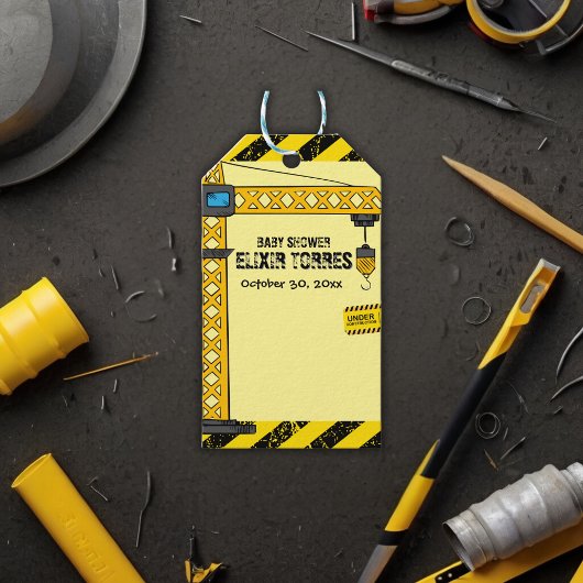 Onder constructie Tower Cranes Baby shower Cadeaulabel