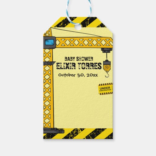Onder constructie Tower Cranes Baby shower Cadeaulabel (Voorkant)