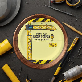 Onder constructie Tower Cranes Baby shower Papieren Bordje