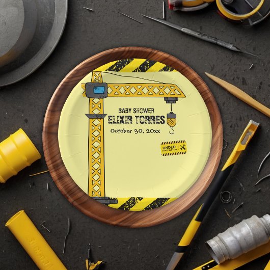 Onder constructie Tower Cranes Baby shower Papieren Bordje