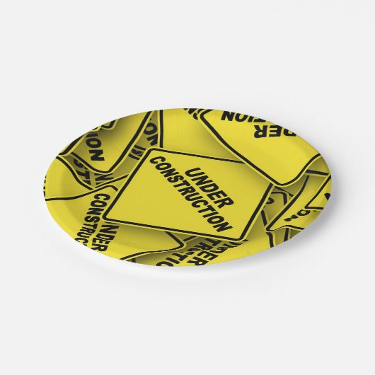 Onder constructietekens papieren bordje (Gekanteld)