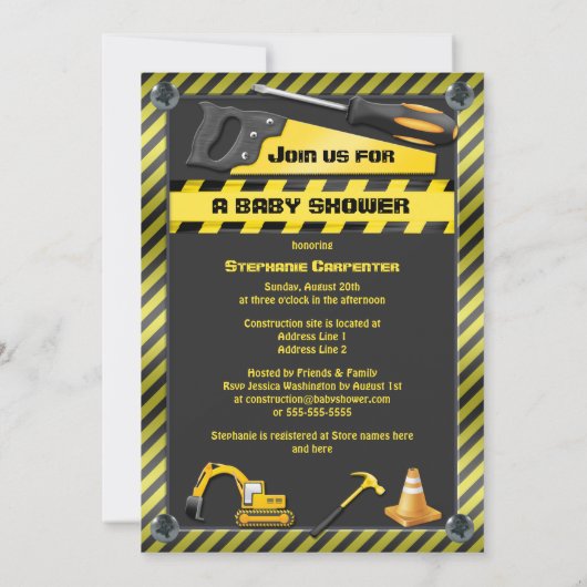 Onder Construction Baby Boy Shower Kaart (Achterkant)