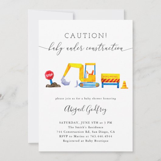 Onder Construction Boy Baby shower Kaart (Voorkant)