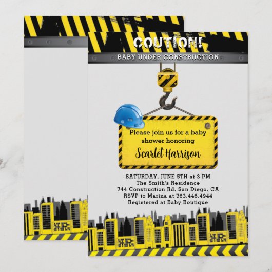 Onder Construction Boy Baby shower Kaart (Voorkant / Achterkant)