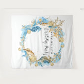 Onder de achtergrond van de Zee Blue Gold Birthday Wandkleed (Voorkant (horizontaal))