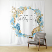 Onder de achtergrond van de Zee Blue Gold Birthday Wandkleed (In situ)