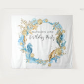 Onder de achtergrond van de Zee Blue Gold Birthday Wandkleed (Voorkant (horizontaal))