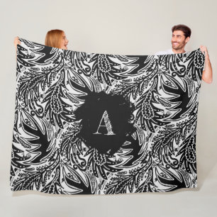 Onder de bladeren Monogram Zwart en Wit Fleece Deken