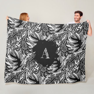 Onder de bladeren Monogram Zwart en Wit Fleece Deken