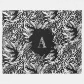 Onder de bladeren Monogram Zwart en Wit Fleece Deken (Voorkant (Horizontaal))