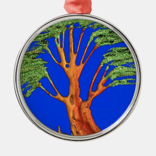 Onder de Blauwe Hemel: Het Acacia Tree Collectie Metalen Ornament (Voorkant)